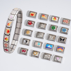 Pulsera de Eslabones Italianos de Acero Inoxidable DIY de 9mm con Patrón Floral, Bañada en Oro de 18K, de Moda, para Mujer, Venta Caliente, MOQ Bajo - Product Image 2