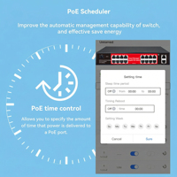 Switch PoE Gigabit completo de 16 puertos con protección contra rayos 4KV, modo extendido VLAN, aplicación web en la nube, 300W, 2 puertos Uplink y 1 SFP, gestionado