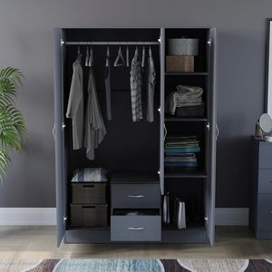 Armadio moderno in legno a specchio con mensola e binario sospeso per camera da letto mobili di stoccaggio 3 porte Grey - Product Image 4