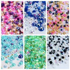 Dazzling Color Nail Art Charms Fashion Metals Nail Decoration DIY Resin Manicure Accessories Mixed Size Half Round Pearl Jewelry