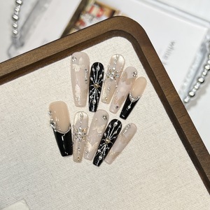 <span class=keywords><strong>Uñas</strong></span> Postizas Francesas Blooming Starlight, Cobertura Total, Ecológicas, con Diseño de Mariposa Hueca, Hechas a Mano - Product Image 6