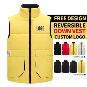 Custom Logo Men's Outdoor Woolen Eco-Friendly Windproof Waterproof Winter Jacket <b>Vest</b> Stand Collar Zipper Pocket <b>Black</b> Puffer - Product Image 2