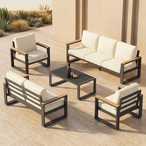 Conjunto de Sofás de <span class=keywords><strong>Exterior</strong></span> de Estilo Industrial, Muebles de Terraza de Aluminio Resistente a la Oxidación, Sofá Cama con Detalles de Madera Compuesta Resistente - Product Image 3