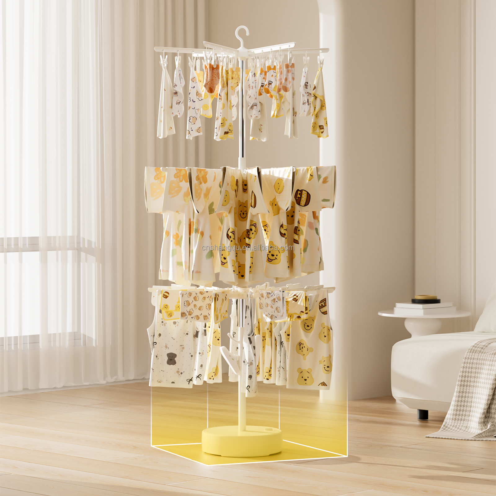 VSUCH Foldable Multifunctional Kids Clothing Rack Simple Household Plastic Floor Standing Type Quilt Drying Clothes Hanger