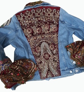 New Latest Style Wholesale Women's Eco-Friendly Quick Dry <b>Denim</b> Bomber <b>Jacket</b> with Patchwork <b>Vintage</b> Design Butterfly Sleeves - Product Image 2