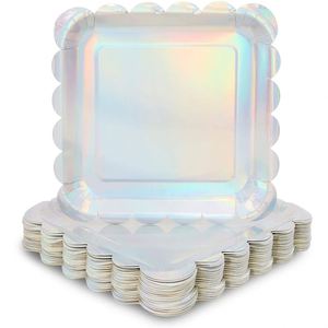 Modern Holographic Silver Foil Round Paper <b>Plates</b> 9 in Scalloped Edge Hot Selling for Party Tableware & Decorations - Product Image 2