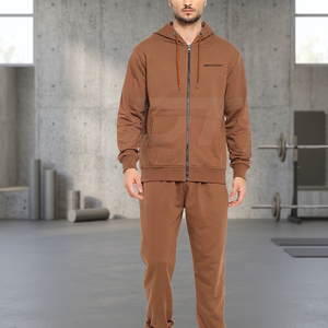 Chándal Deportivo con Capucha para Hombre, Color Marrón, Cierre Completo, 100% Algodón, Estilo Casual con Bolsillos Laterales, Estilo Invernal, Corte Regular - Product Image 3