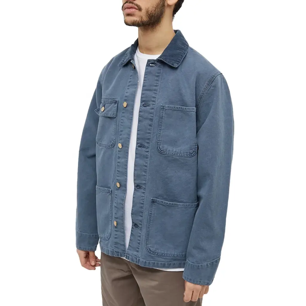 Đồ Bảo Hộ Lao Động Nam Theo Yêu Cầu 4 Túi Vá Áo Khoác Công Sở Denim 100% Cotton