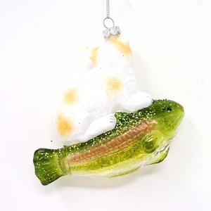 Vente en gros de fournitures de décoration de Noël plantes en verre pendentif <span class=keywords><strong>chat</strong></span> blanc assis sur le poisson - Product Image 2