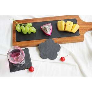 Sous-verres en <span class=keywords><strong>ardoise</strong></span> en gros, sous-verres personnalisés en forme de fleur, sous-verres en pierre noire pour la maison - Product Image 2