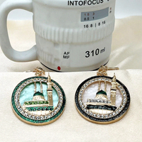 Islamischer Moschee-Schlüsselanhänger mit Strass, Metallischer Muslimischer Schlüsselring, Grüne Kuppel, Arabisches Eid-Souvenir, Religiöses Geschenk, Taschenanhänger
