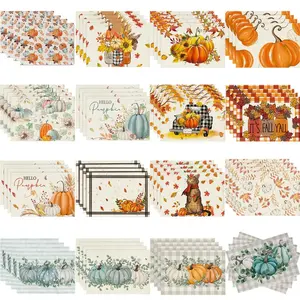 Manteles individuales de otoño para manteles individuales resistentes al calor mesa de comedor decoración de Acción de Gracias moderno personalizado impreso vacaciones fiesta Lino 10 Uds