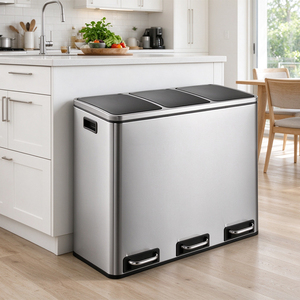 Contenedor de <span class=keywords><strong>Reciclaje</strong></span> de 3 Compartimentos y 54L con Función de Cierre Suave, Cubo de Basura Grande de Acero Inoxidable para <span class=keywords><strong>Cocina</strong></span> - Product Image 1