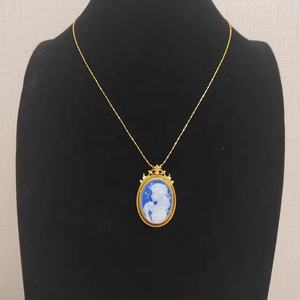 <span class=keywords><strong>Broche</strong></span> pendentif en <span class=keywords><strong>argent</strong></span> S925 plaqué or avec <span class=keywords><strong>camée</strong></span> en agate sculptée en 3D Heizun, broches de créateur pour cadeau de mariage, conçues pour les femmes - Product Image 5