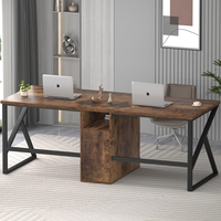 LEIENTE Bureau d'ordinateur moderne pour 2 personnes avec tiroir à dossiers, grand bureau double avec armoire de rangement pour bureau à domicile