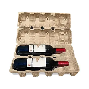 Recyclable Molded Paper Pulp Wine Bottle Shipper Wine Packaging Tray Biodegradable Wine Shipping Box