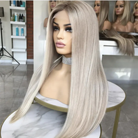 Bleach noeuds vierge européenne cheveux humains sans colle 24 pouces 60 # blanc Ombre blonde couleur longue ligne droite dentelle avant perruque pour la fête