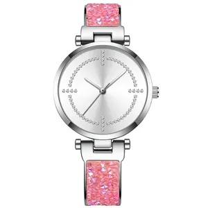 Mode Slim Stone Sunburst Zifferblatt Diamant Armband Uhr Damen 9mm dünne Legierung Miyota Quarzuhren für Frauen Elegant