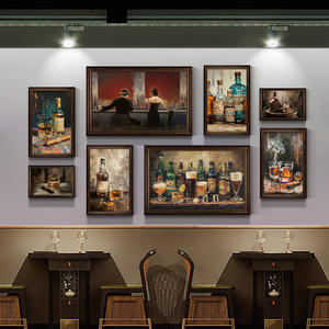 Peinture à l'huile décorative rétro nostalgique sur le thème de la musique, des bars, de la culture du vin, des cocktails, des spiritueux étrangers, du whisky et des cigares, encadrée et à suspendre - Product Image 2
