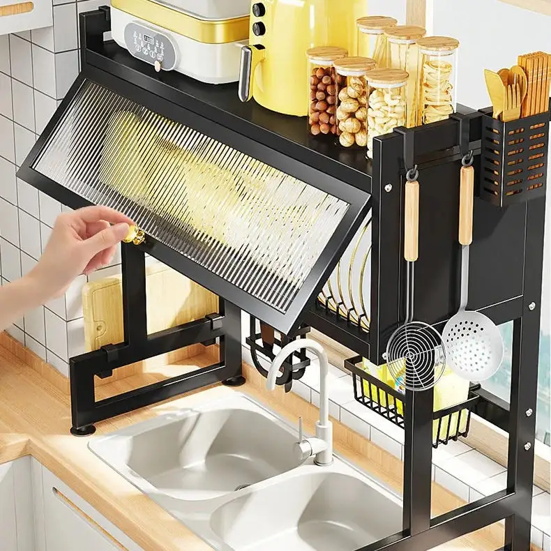 Home kitchen dish drying rack over sink kitchen storage shelf two tier kitchen the sink dish drying rack with cover