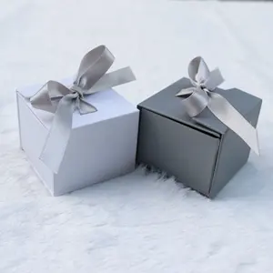 Подарочные бумажные шкатулки для ювелирных изделий, подарочные шкатулки для колец и сережек серого и белого цвета с бантом