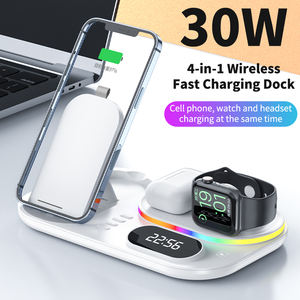 Yeni 4 1 hızlı şarj kablosuz şarj 30W çok yerleştirme istasyonu 3 in 1 RGB ışık ile <span class=keywords><strong>Alarm</strong></span> ile iPhone için izle yeni - Product Image 3