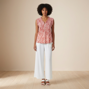 Blusa sin Mangas con Estampado Floral y Cuello Asimétrico, Ligera, Transpirable, Ecológica, Tejido Cambray de los Años 60, Estilo Retro - Product Image 2
