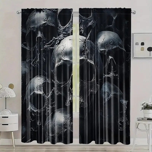 Cortinas Góticas de Halloween con Estampado de Conejo, Esqueleto, Polilla y Champiñón, Decoración de Ventanas, Cortinas de Terror para el Hogar, 2 Paneles Personalizables - Product Image 4