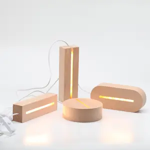 مصباح Led ليلي ثلاثي الأبعاد بقاعدة خشب USB لديكور المنزل