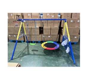 OUtdoor Garden Multifunction Kids <strong>Swing</strong> Set <strong>for</strong> Backyard Outdoor Metal <strong>Swing</strong> Play Set <strong>a</strong> <strong>Frame</strong> Stand with Basketball Hoop 4-in-1 - Product Image 1