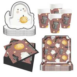 DAMAI Halloween Party Supplies Halloween Paper Plates Cups Napkins Party Disposable Tableware Set Birthday Favor for 8 Guests - Product Image 4