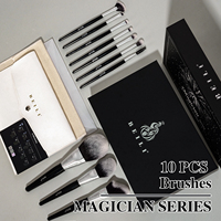 Ensemble de 10 pinceaux de maquillage professionnels personnalisés avec logo, poils synthétiques doux, noirs, pour fond de teint, poudre et highlighter