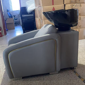 Sillón de Lavado para Barbería, Mueble de Lujo con Lavabo de Cerámica Negra, Reclinable, para Spa Capilar - Product Image 4