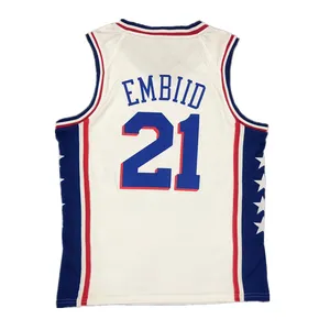Fábrica proveedor a granel equipo americano deporte baloncesto uniforme camisa chaleco Joel Embiid 21 transpirable personalizado baloncesto Jersey