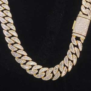 Unisex 20mm Width Custom Gold-Plated Tibetan <b>Silver</b> <b>Necklace</b> Hip Hop Style Cuban Link Chain Princess-Cut Ruby Accents Gift - Product Image 6