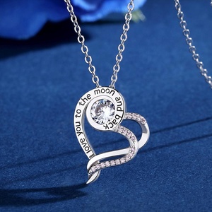 925 En Argent Sterling personnalisé <span class=keywords><strong>je</strong></span> t'aime <span class=keywords><strong>u</strong></span> à la lune et retour collier coeur - Product Image 3