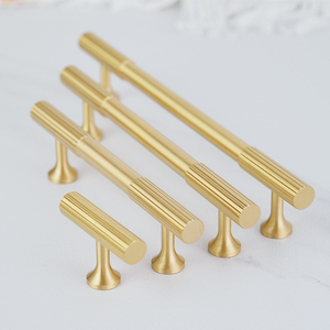 Cabinet <strong>Door</strong> Single Hole Handle Modern Tapered Base Drawer Pure Brass Handle Cylindrical Vertical Stripe Furniture <strong>Door</strong> Handle - Product Image 3