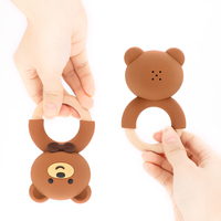 Anneau de dentition en bois naturel sans BPA avec motif animal, hochet en silicone pour bébés