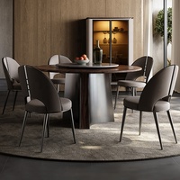 Mitte des Jahrhunderts modern Walnuss Massivholz Esstisch Licht Luxus runder Esstisch mit Plattenspieler Edelstahl Esstisch
