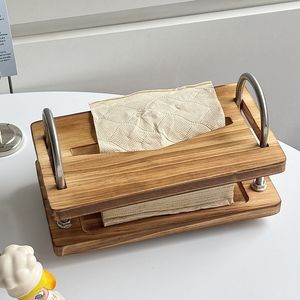 Caja de pañuelos de madera maciza con diseño flotante para extraer pañuelos, uso moderno en cafeterías - Product Image 1
