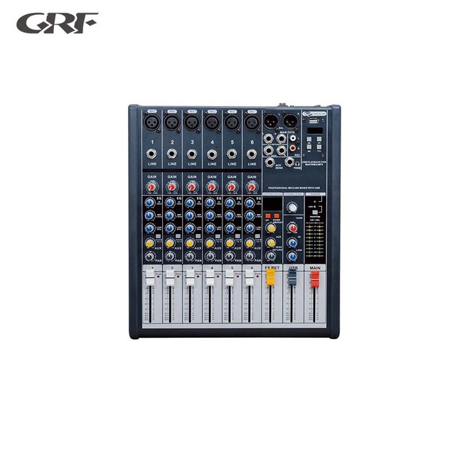 6-Channel Mono Audio Mixer with USB Playback 48V Phantom Power for  Small Events and Conferences