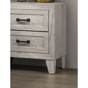 White Wash Finish Nightstand <b>2</b> <b>Drawers</b> Black Bar Pull Contemporary Bedside Table <b>Storage</b> <b>Drawer</b> <b>Unit</b> - Product Image 5