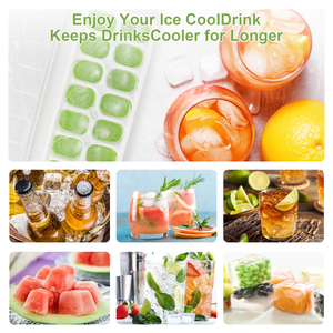 1Pc 14-<strong>Ice</strong> <strong>Cubes</strong> Green BPA Free Flexible Easy Release <strong>Reusable</strong> Plastic-Silicone <strong>Ice</strong> <strong>Cube</strong> Mold Tray With Lid - Product Image 4