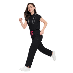 Conjuntos de Uniformes Médicos Personalizados 42393, Traje Moderno Negro, Blusas Tipo <span class=keywords><strong>Polo</strong></span> para Mujer, Ropa Profesional para Médicos - Product Image 1