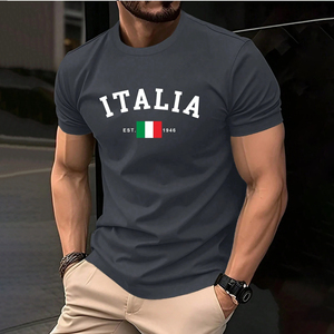 T-shirt à imprimé italien et logo personnalisé, drapeau national Streetwear à sublimation, tenue décontractée, vêtements d'été pour hommes - Product Image 2