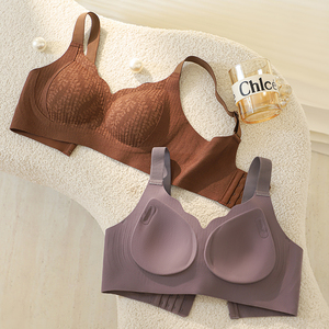 快適なプッシュアップ機能付き、おしゃれなウェーブデザイン、麦穂デザインの固定カップ、シームレスワイヤレスプラスサイズブラ（卸売） - Product Image 4