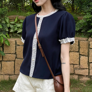 Blusa de gasa con cuello en V y borla, cuello mandarín, Top a la moda para mujer, Blusas de mujer, Color sólido, verano, fábrica OEM al por mayor - Product Image 1