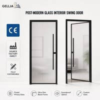 Porte battante intérieure moderne en aluminium GELLJA avec verre cannelé, cadre étroit, manuelle, certifiée CE pour appartement, hôtel, salle de bain, cuisine