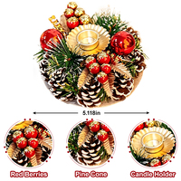 Couronne rustique de Noël avec bougeoir, pommes de pin, baies et verdure artificielle – Centre de table décoratif