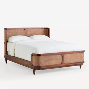 Letto in vimini retrò con struttura ad arco, stile moderno metà secolo per camera da letto matrimoniale, letto matrimoniale da 1,8 metri - Product Image 2